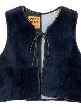 ROSA MOSA NAVY / BLACK SHEARLING VEST WITH TIE FRONT